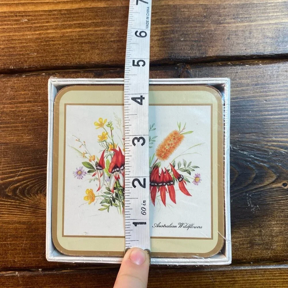 English Life Coaster Set Australian Wildflowers Cork Botanical